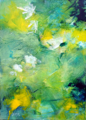 "Light green" peinture acrylique, papier marouflé sur toile 50 x 70 Collection privée