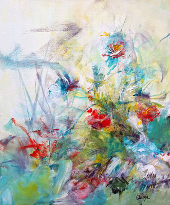 "Le vent des papillons" technique mixte  sur toile 50 x 60 cm VENDUE