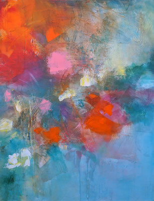 "Derrière les fleurs" Technique mixte sur toile 81x65 Disponible