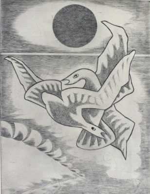 Vogelpaar  1977  30 x 39,5 ( Ätz )      ( 5 )