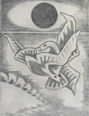 Vogelpaar  1977  30 x 39,5 ( Ätz )      ( 5 )