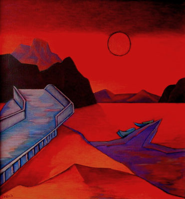 Abendlandschaft mit Brücke  2004  88 x 90