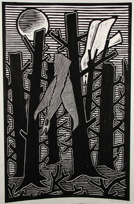 Toter Wald mit Vögel  1983  39 x 60           Platte venichtet