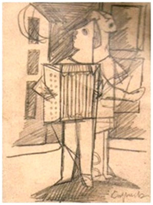 Straßenmusikanten  1954  15 x 19,5 ( Blei )