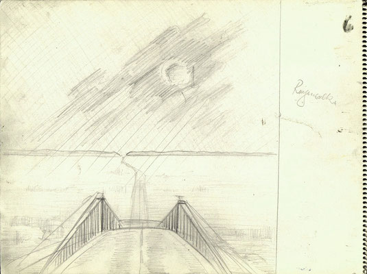 Blatt Nr. 16  2.1976  ( Öl )  Brücke mit Sonne  1976  V.V.57