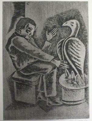 Alter Mann vor Vogel  1990  29,5 x 40,5       ( 2 )