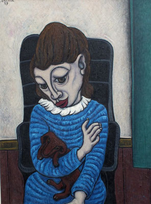 Alte Frau mit Hund  1959  81 x 110