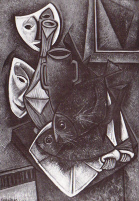 Fische und Masken  1961    119 x 82   Eigentum Stadt Thias/Paris  V.V. 157