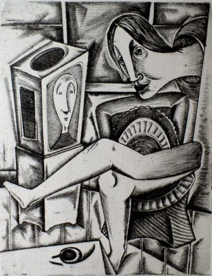 Frau vor Fernseher  1961   29,5 x 38