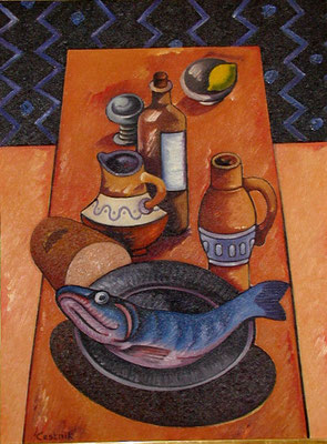 Stillleben mit großem Fisch  1981  75 x 100