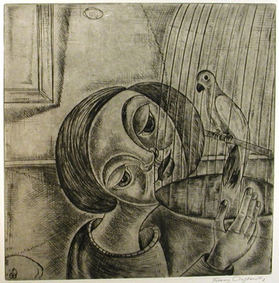 Kind und Vogelkäfig  1960  29 x 30           ( 8 )