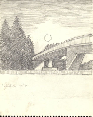 Blatt Nr. 7  1980  ( Öl )  Abendanschaft mit Tannen und Brücke  1980  V.V.97