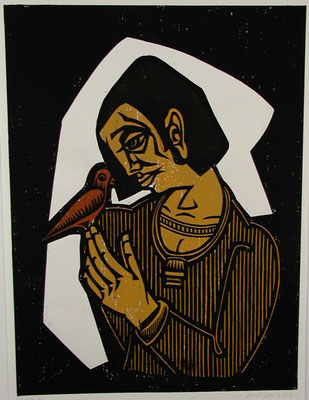 Frau mit Vogel  1983  45 x 60