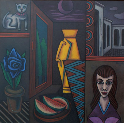 Stillleben mit Frauenbildnis  1991  106 x 105