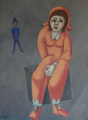 Sitzender Clown  2002  75 x 100