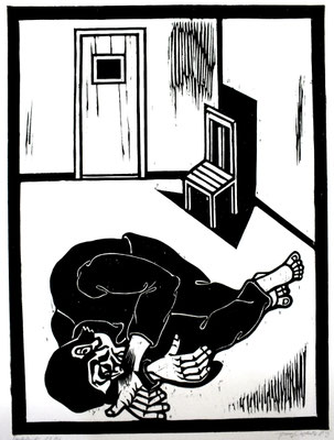 Liegender ( Gefängnis )  1986  45 x 60           Platte vorhanden