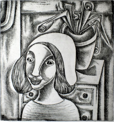 Frau mit Kappe  1960   27,5 x 29,5