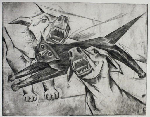 Zwei Hunde und Katze  1968  42 x 33         ( 1 )