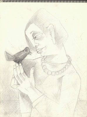 Blatt Nr. 5  1979  ( H )  Frau mit Vogel  1983  2 - 8,  ( Öl )  Mädchen mit Vogel  1979  17 - 2