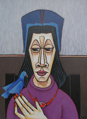 Frau mit Vogel  2001  66 x 87