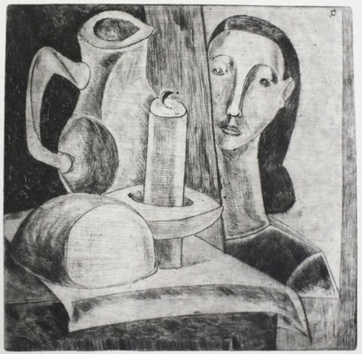 Stillleben mit Mädchenkopf  1955  23,5 x 23,5           ( 8 )
