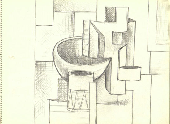 Blatt Nr. 12  8.1967  ( öl )  Stillleben mit blauer Form  I  V.V.37a + II  V.V.37b 