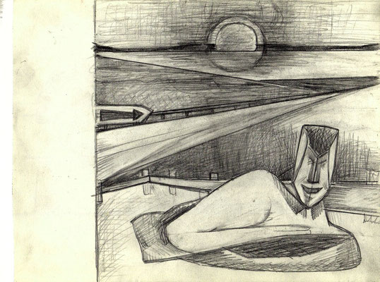 Blatt Nr. 1 1.1973  ( 2xÖl )  Gestalt in Abendlicher Landschaft  V.V.154,     Nacht  1990  6 - 1