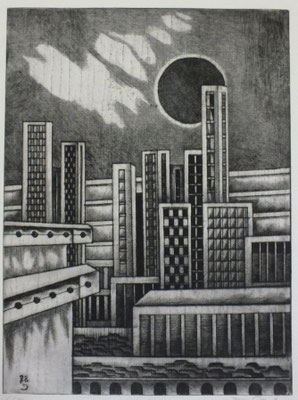Stadt mit dunkler Sonne ( Tote Stadt )  1978  30 x 40   ( 2 )
