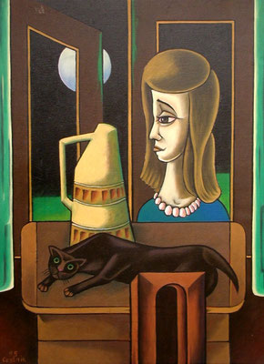 Mädchenkopf mit Katze  1995  80 x 110