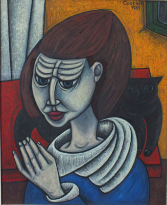 Grübelnde Frau mitKatze   1959    66,5 x 81
