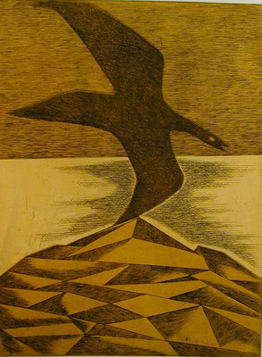 Vogel im Gebirge  1977  29,5 x 39,5 ( Ätz )       ( 4 )