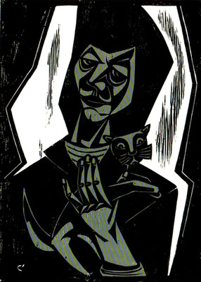 Frau mit Katze  1984    39 x 55  H.G.V. 21