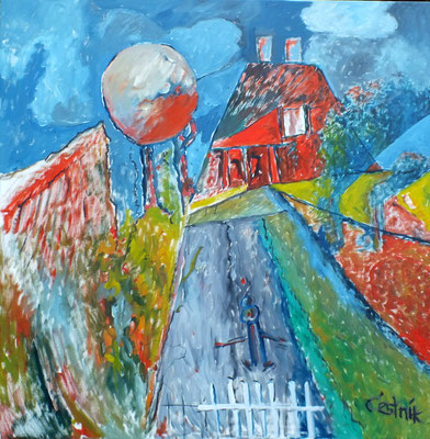 Landschaft 2010 mit Haus  2010  100 x 100