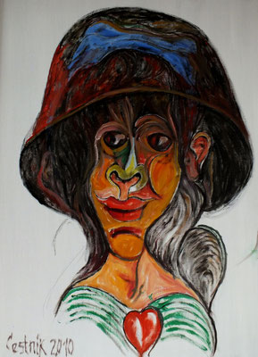 Frauenkopf mit Hut  2010  75 x 100