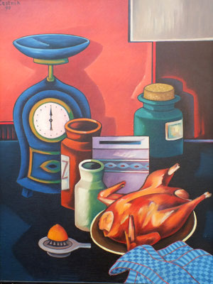 Stillleben mit Brathuhn  1990  76 x 100