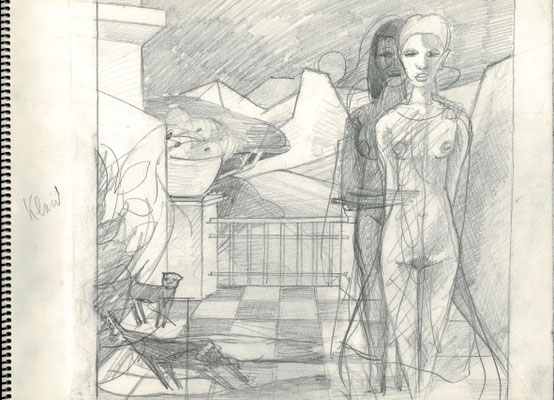Blatt Nr. 3  9.1986  ( Öl ) Anneliese auf Hotelbalkon ( Ischia I )  15 - 10