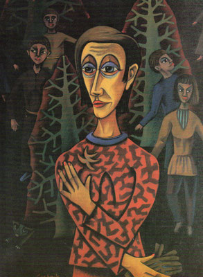 Gestalten kommen  1985    82 x 112  Eigentum Martin-Wagner Museum Würzburg  V.V. 84