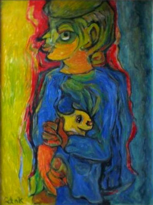 Junge mit Hase  2008  75 x 100