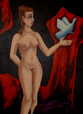 Akt mit Taube  1990  85 x 115