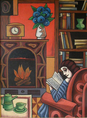 Lesende am Kamin  1994  90 x 120