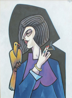 Dame mit Vogel  2005  75 x 100