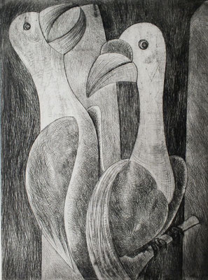 Exotische Vögel ( Papageien ) 1959   23,5 x 32