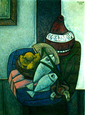 Stillleben mit Fische  1959    75 x 103  V.V.51