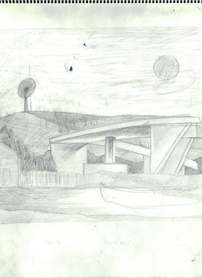 Blatt Nr. 14  1986  ( Öl ) Abendlandschaft mit Brücke  1980  V.V.97