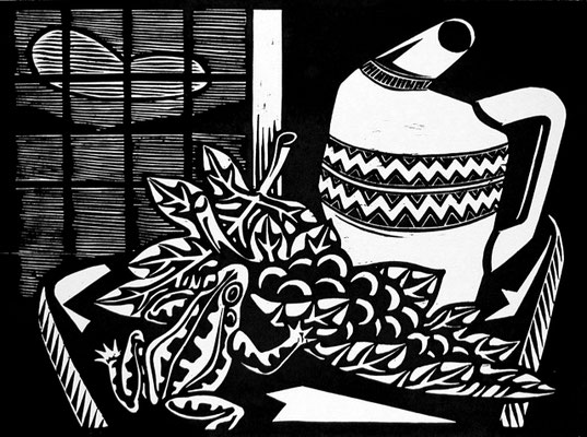 Stillleben mit Frosch  1983  52 x 39    Platte vorhanden