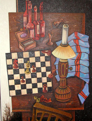 Stillleben mit Schachspiel  1975  90 x 120
