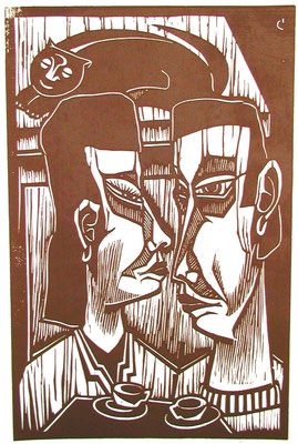 Verlobungspaar mit Katze  1982  39 x 60