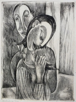 Liebespaar mit Vogel  1958  24 x 32
