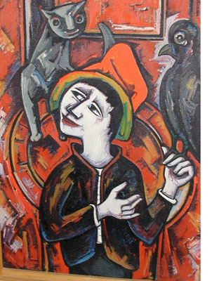 Frau mit Katze und Vogel  1966  82 x 110