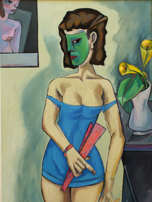 Frau mit grüner Maske  2007  75 x 100
